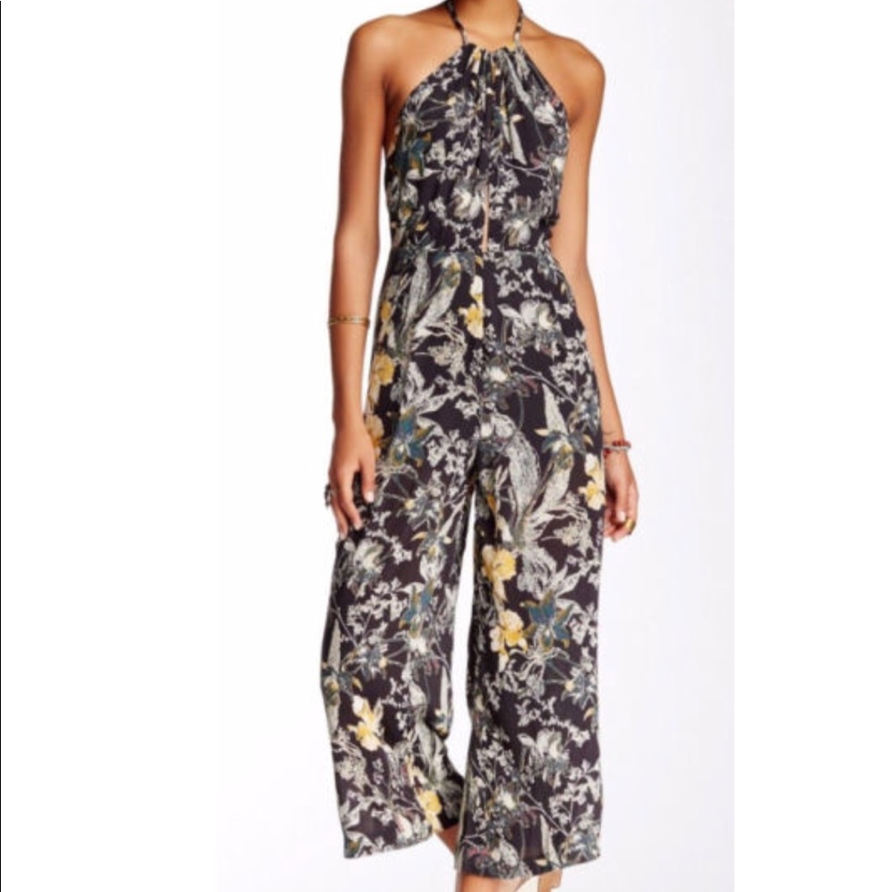New FREE PEOPLE Twisted Halter Floral Jumpsuit Sz6